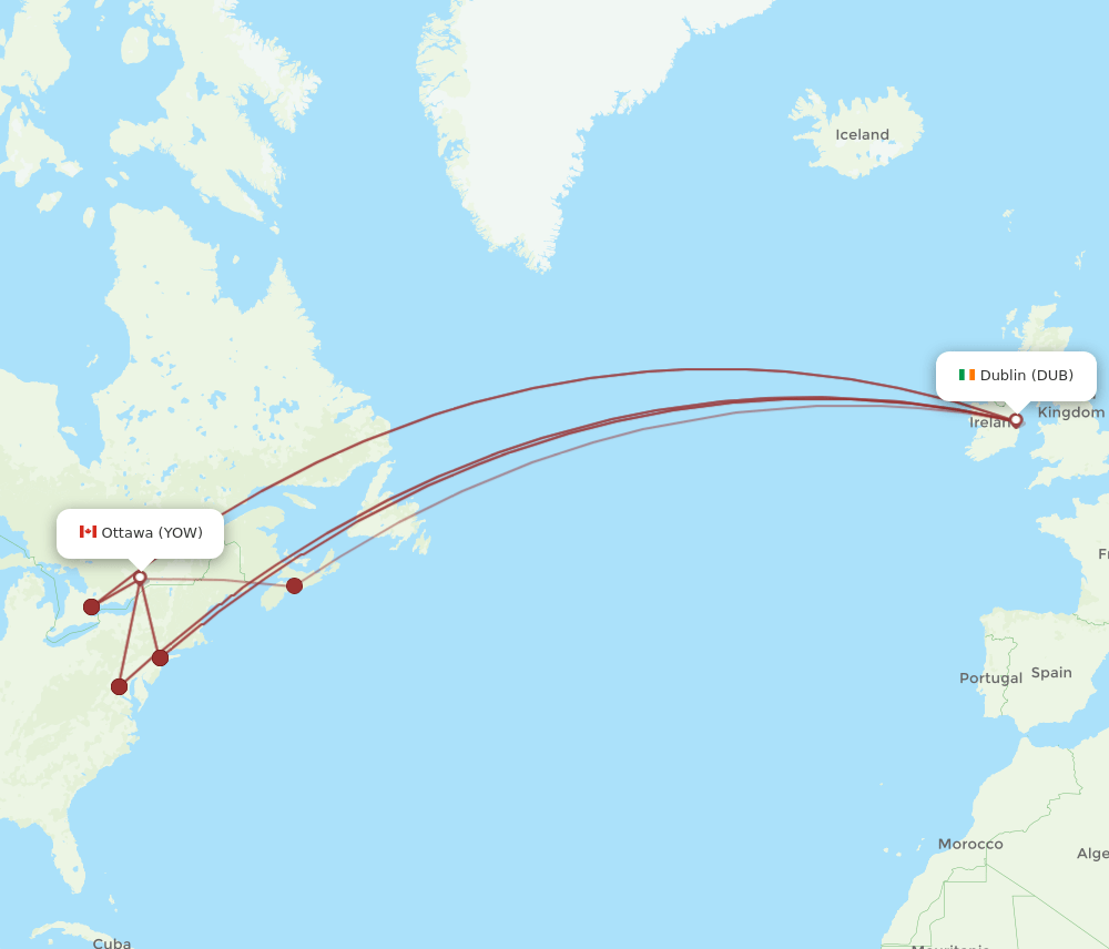 DUB to YOW flights and routes map