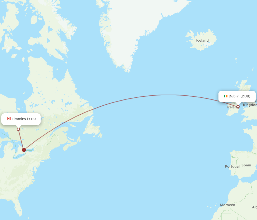 DUB-YTS flight routes