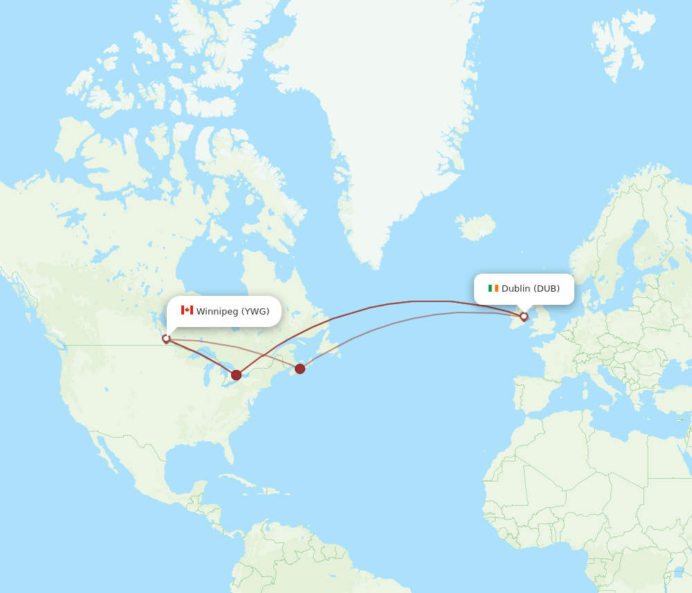 DUB-YWG flight routes