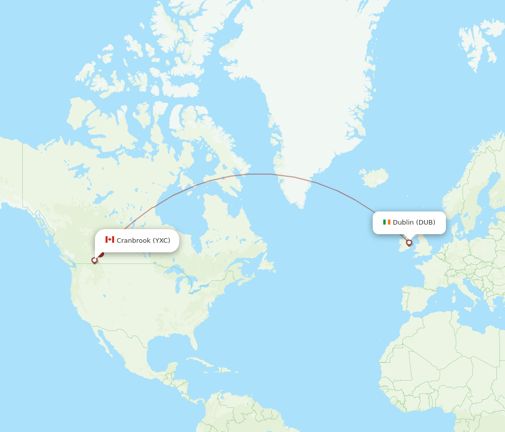 YXC to DUB flights and routes map