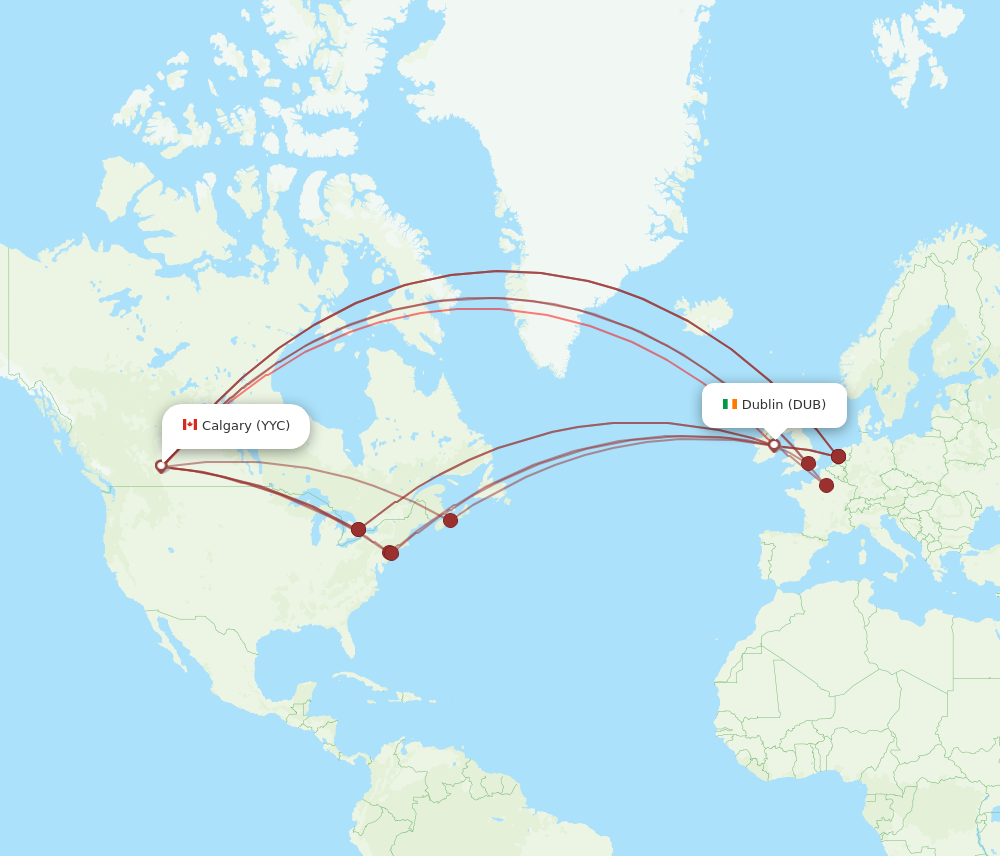 DUB to YYC flights and routes map