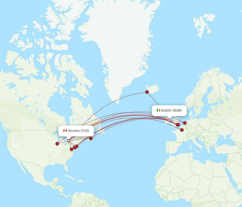 DUB to YYZ flights and routes map
