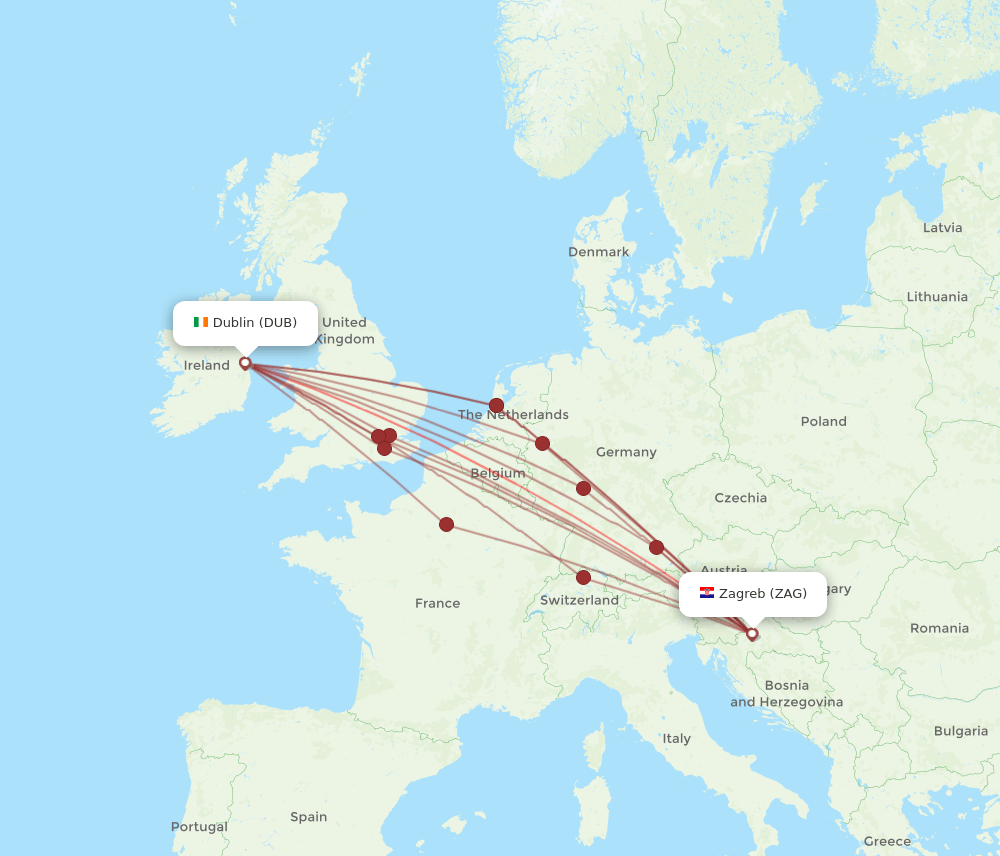 DUB-ZAG flight routes