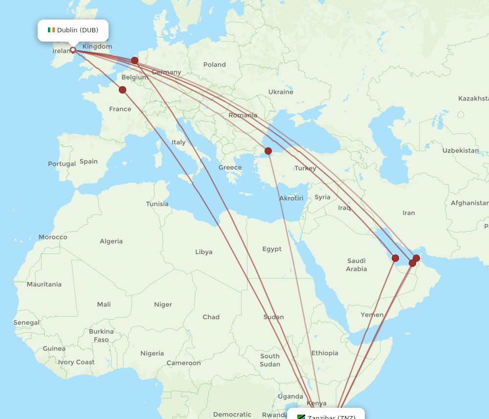 DUB-ZNZ flight routes