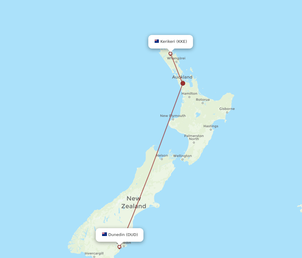DUD-KKE flight routes