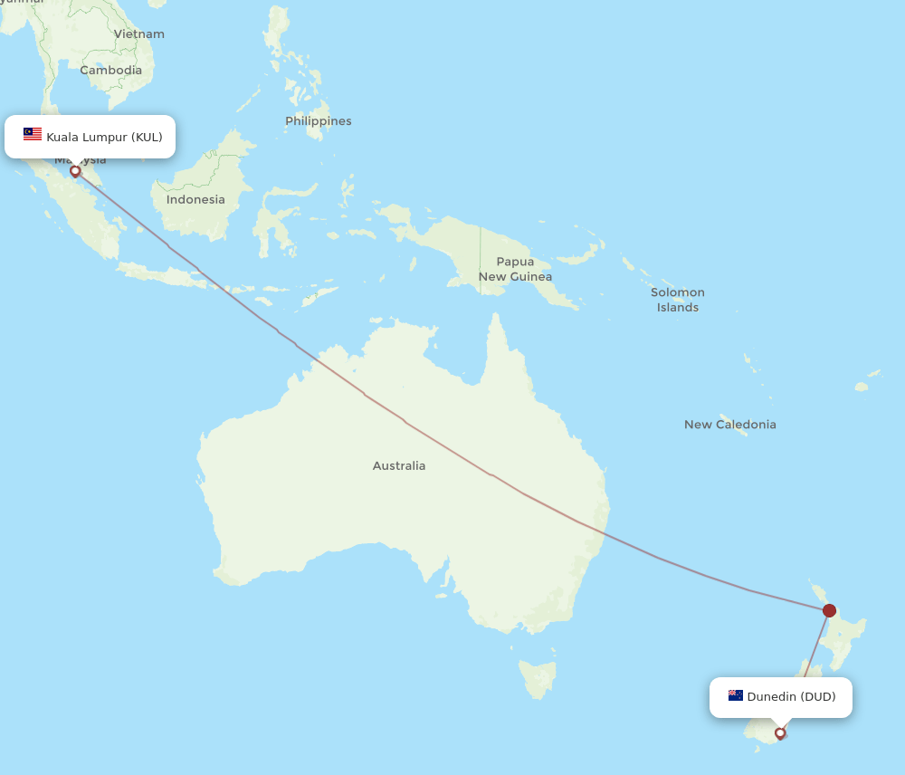 DUD-KUL flight routes