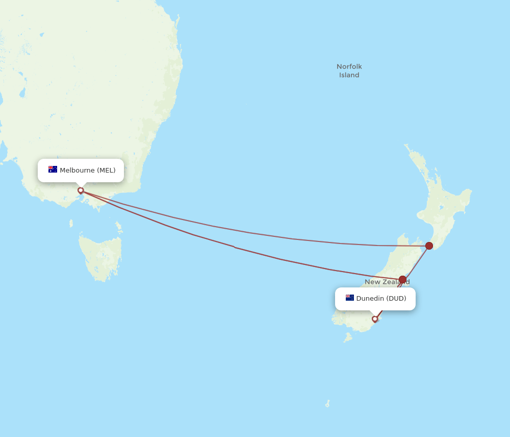 DUD-MEL flight routes