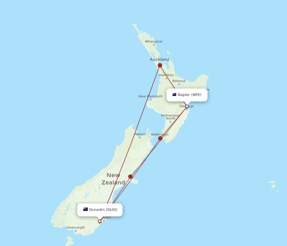 DUD-NPE flight routes