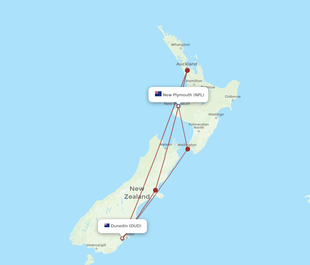 DUD to NPL flights and routes map