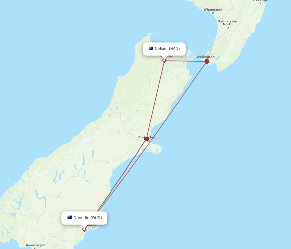 DUD-NSN flight routes