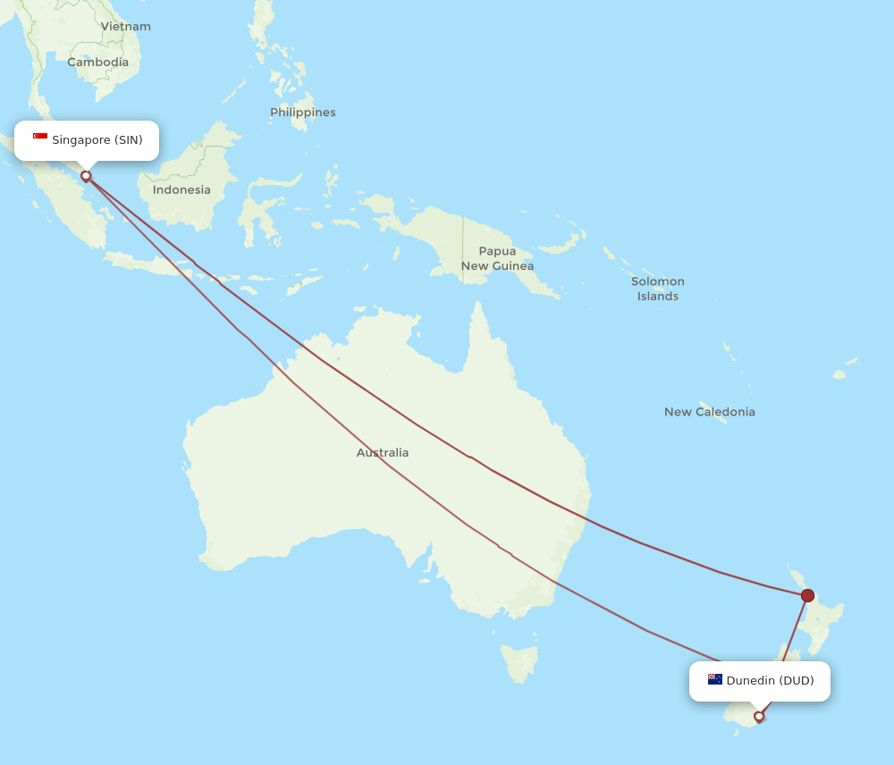 DUD-SIN flight routes