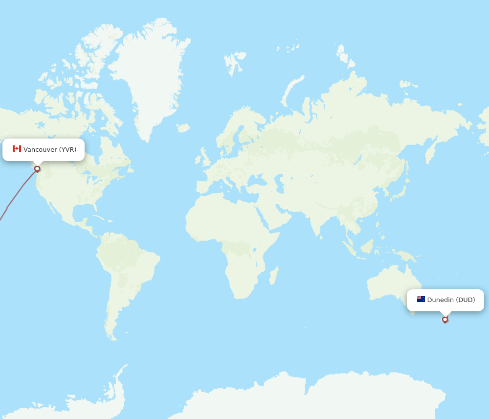 Vancouver - Dunedin route map and flight paths