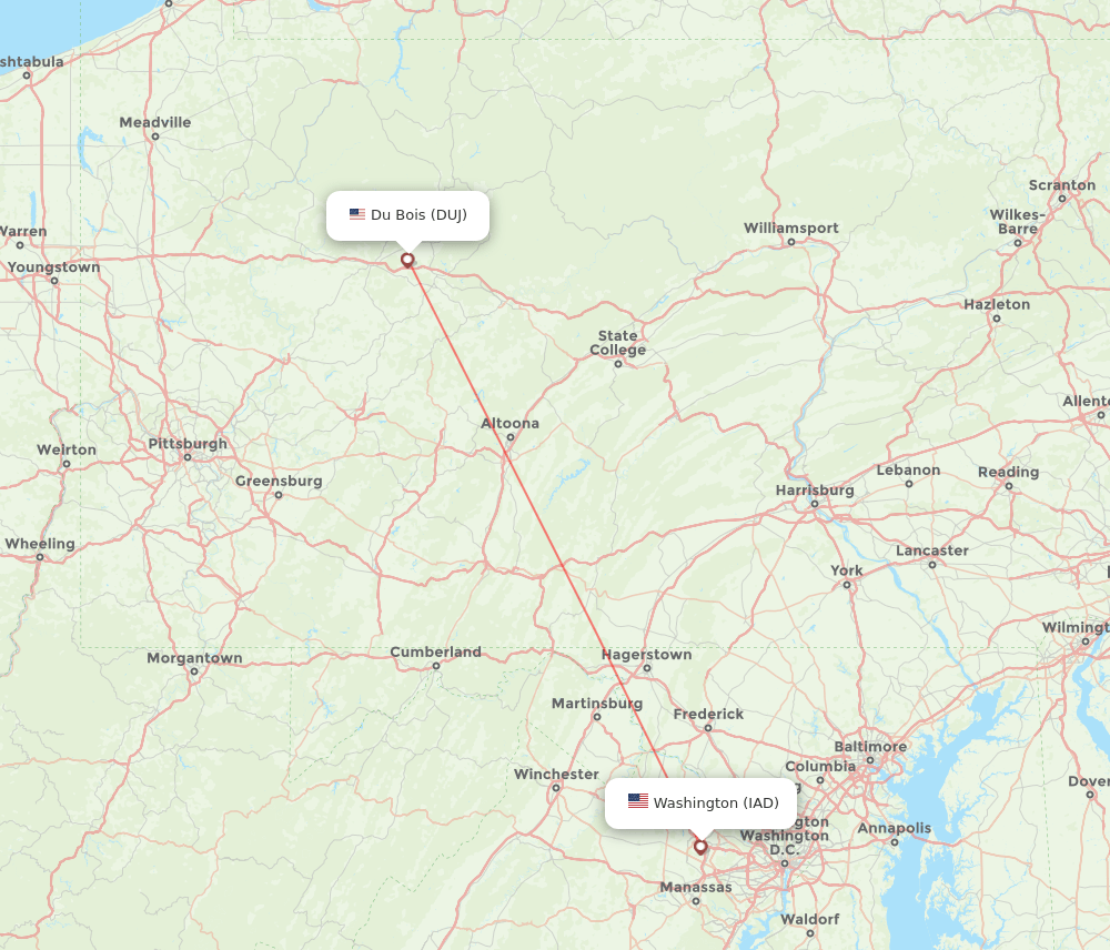 Dubois - Dulles route map and flight paths