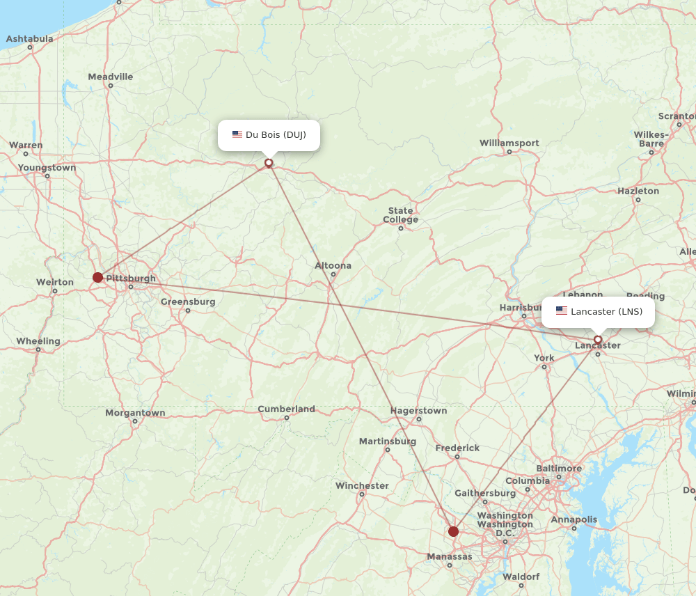 DUJ to LNS flights and routes map