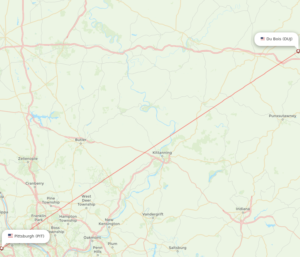 Dubois - Pittsburgh route map and flight paths