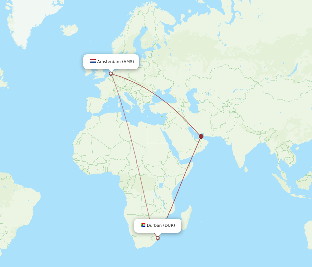 DUR to AMS flights and routes map