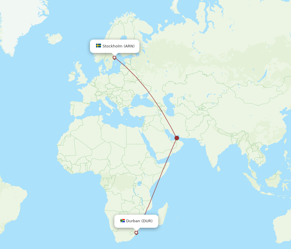 DUR-ARN flight routes