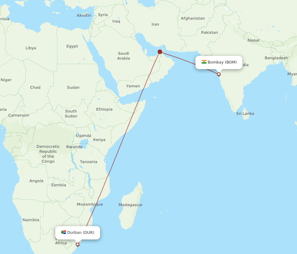 DUR-BOM flight routes