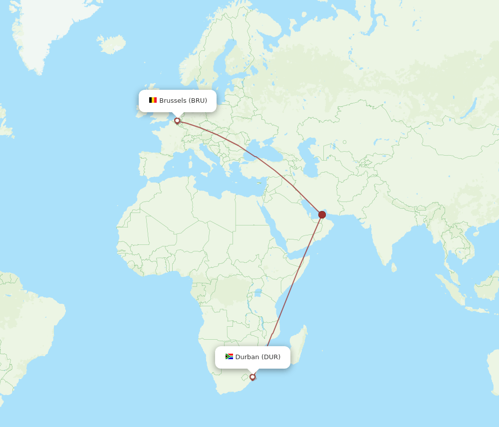 DUR to BRU flights and routes map