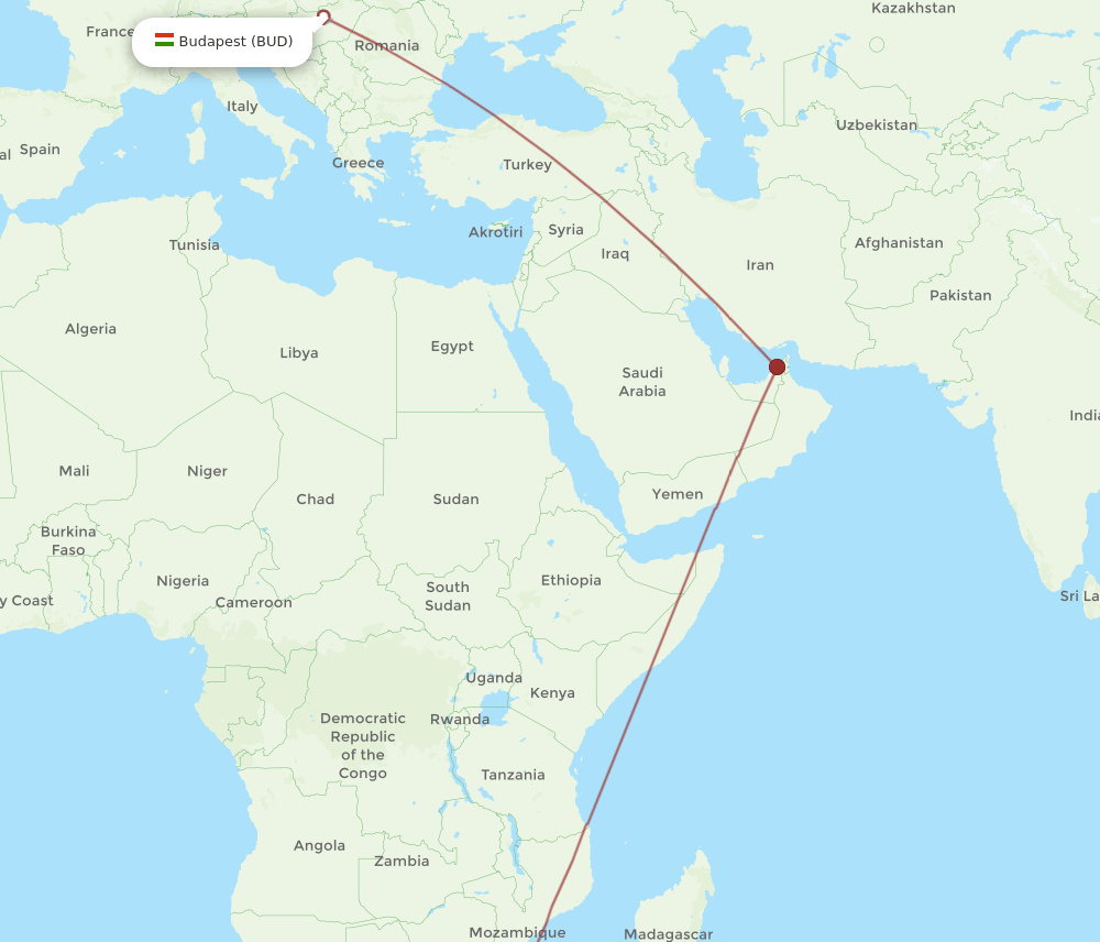 DUR-BUD flight routes