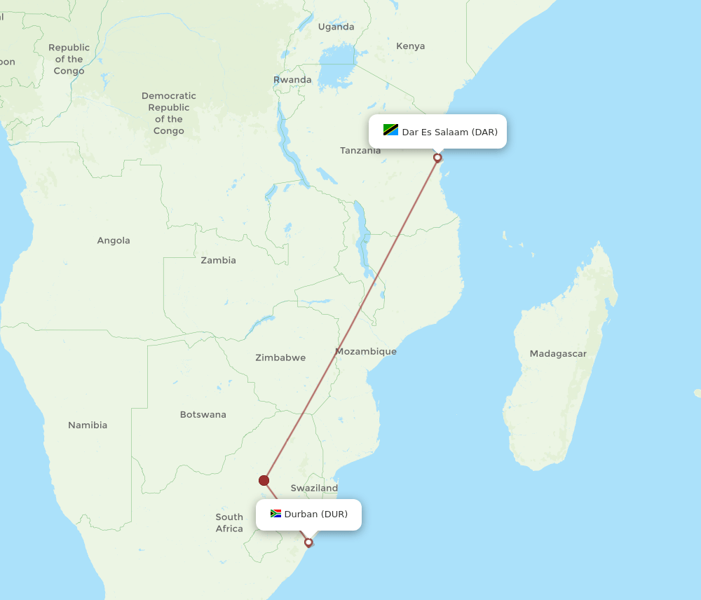 DUR to DAR flights and routes map