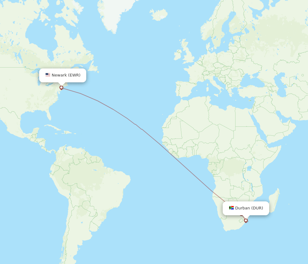 DUR-EWR flight routes