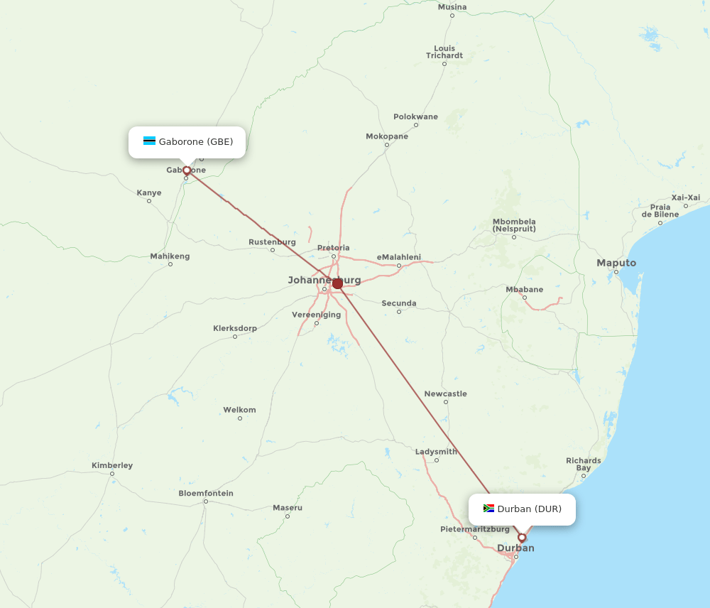 DUR-GBE flight routes