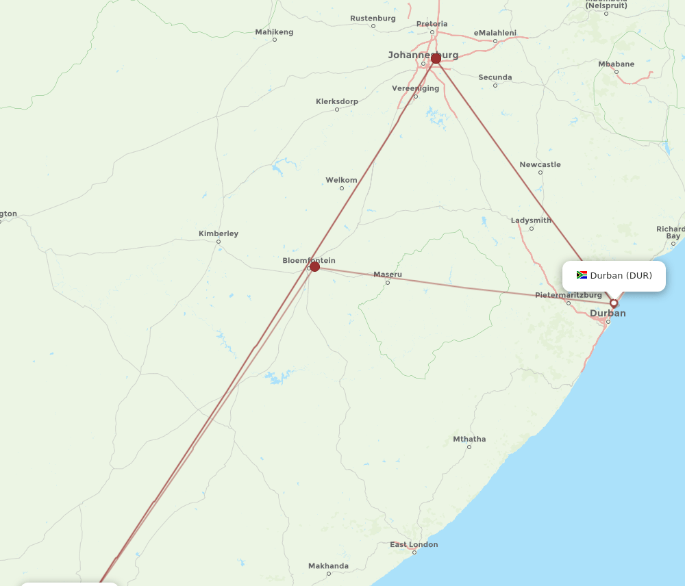 DUR to GRJ flights and routes map