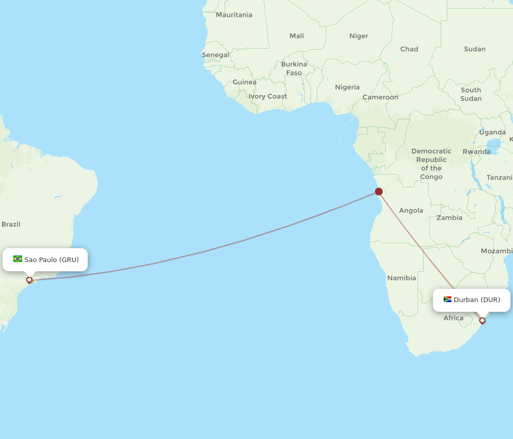 DUR to GRU flights and routes map