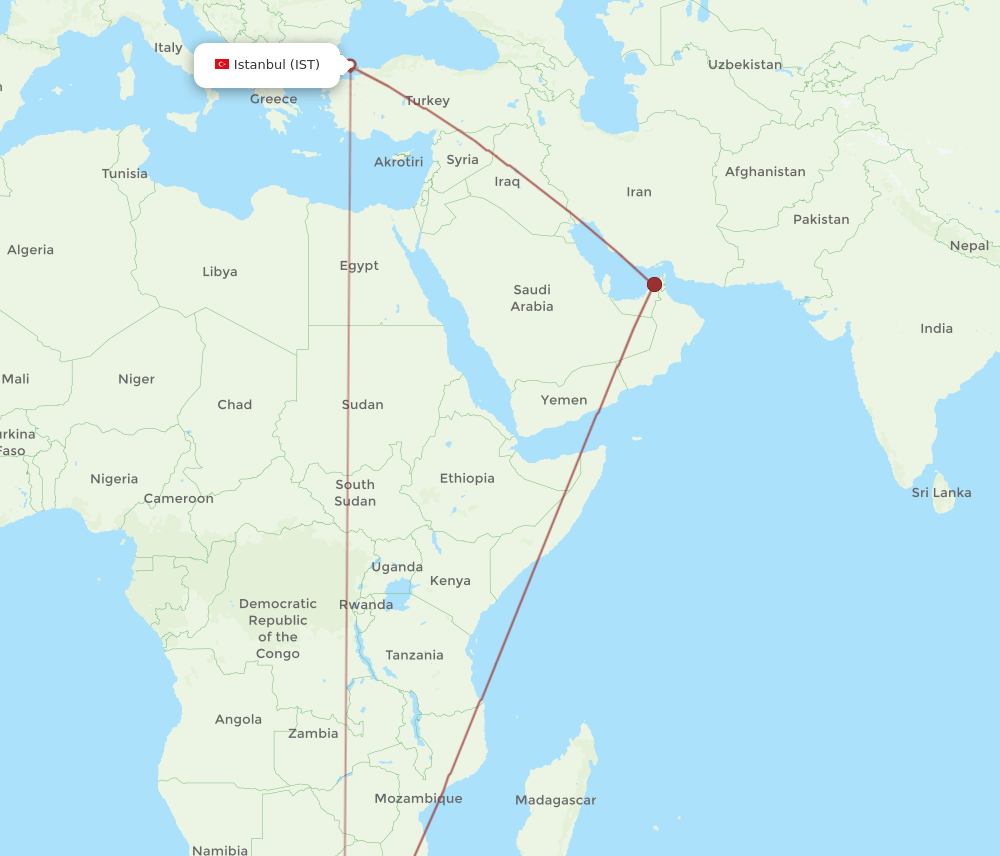 DUR-IST flight routes