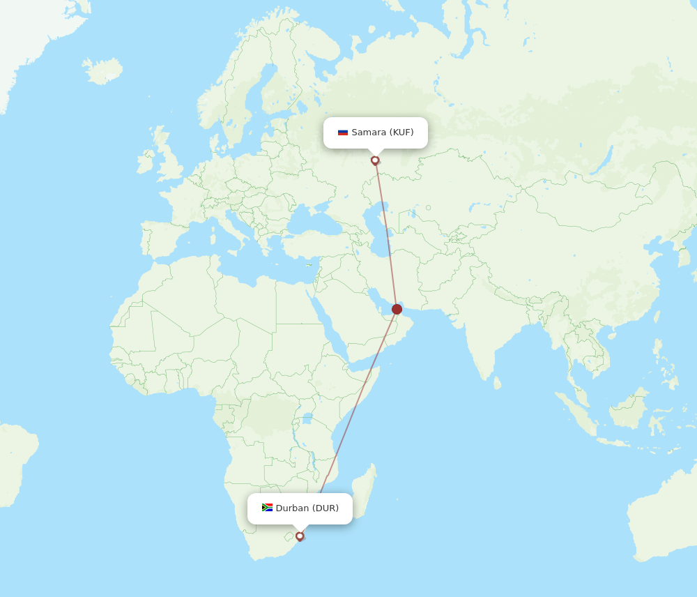 Samara - Durban route map and flight paths