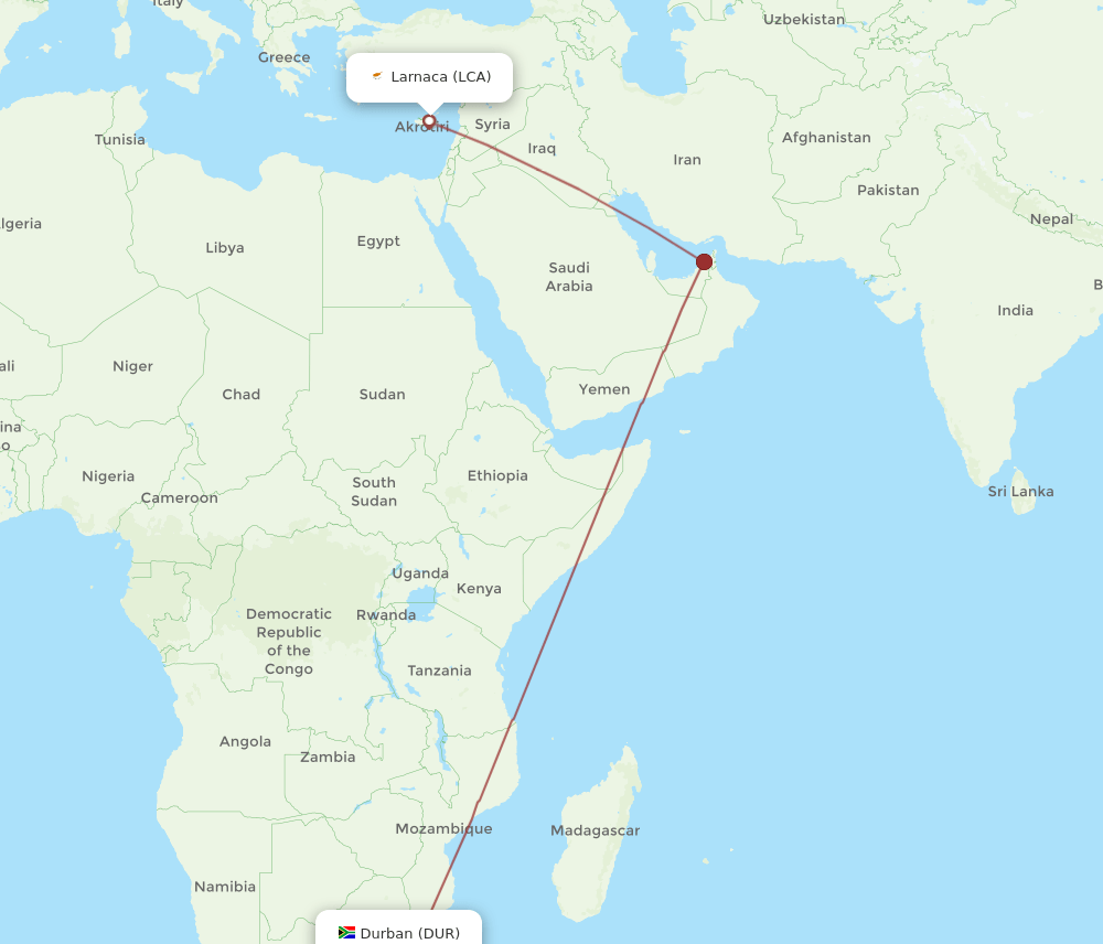 DUR-LCA flight routes