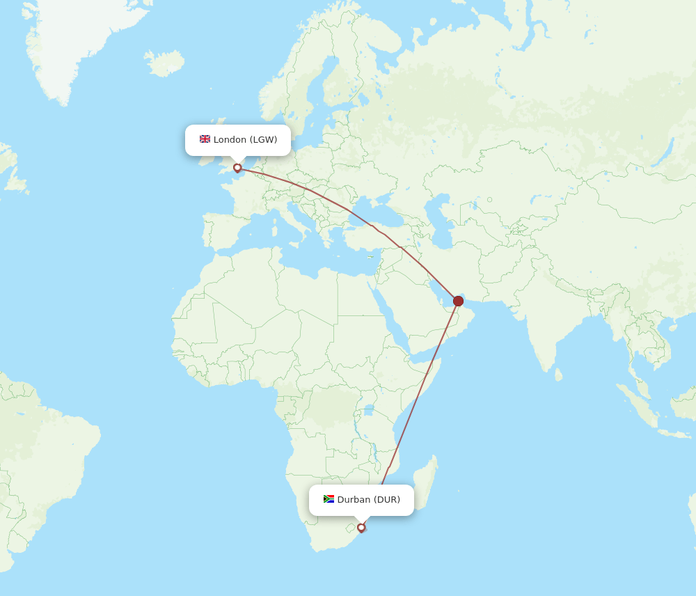 DUR-LGW flight routes