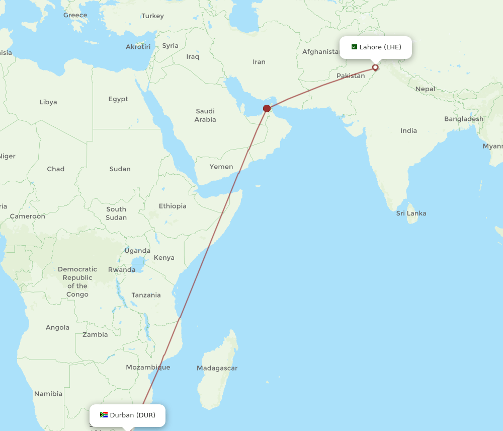 DUR-LHE flight routes