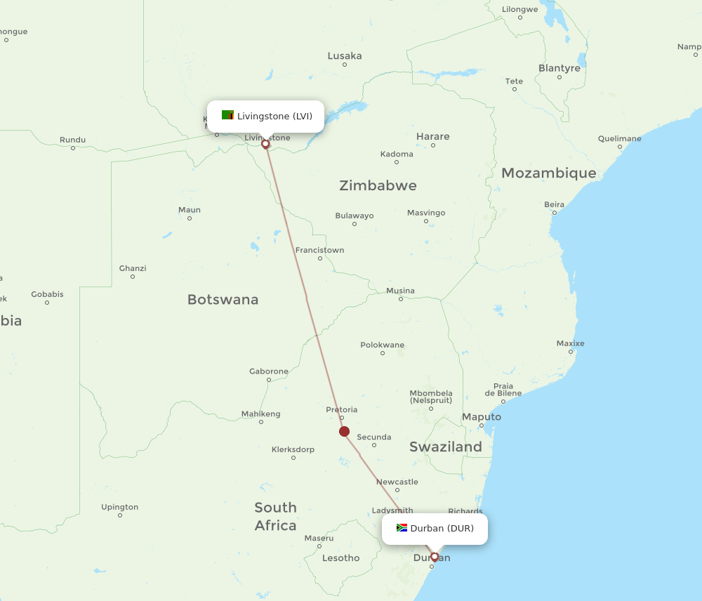 DUR-LVI flight routes