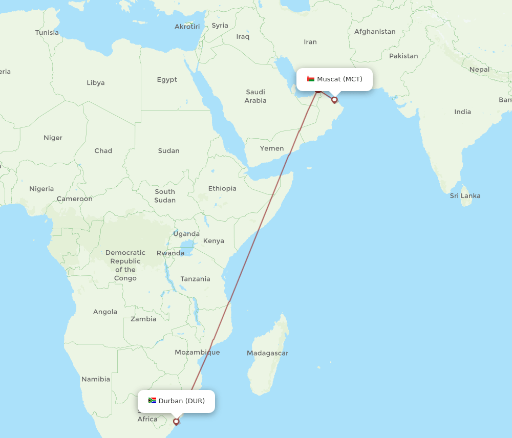 DUR-MCT flight routes