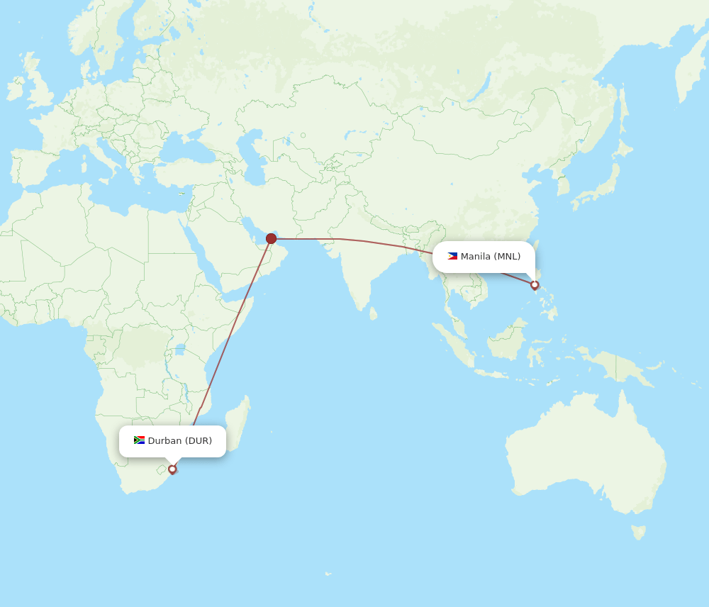 Manila - Durban route map and flight paths