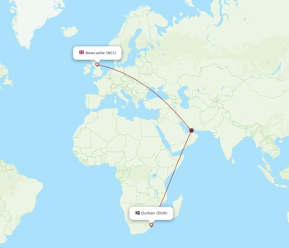 DUR-NCL flight routes