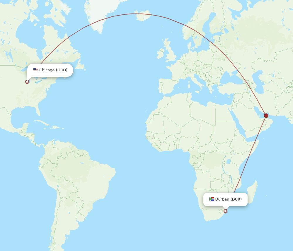 DUR-ORD flight routes