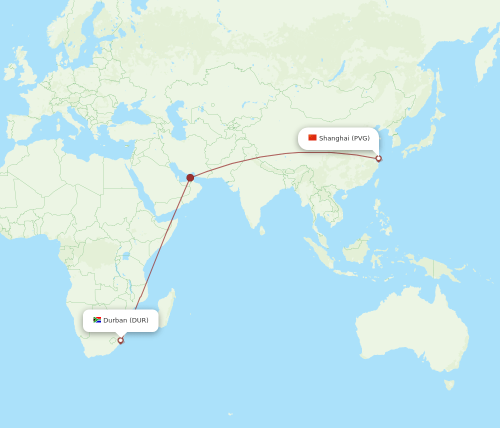 Shanghai - Durban route map and flight paths