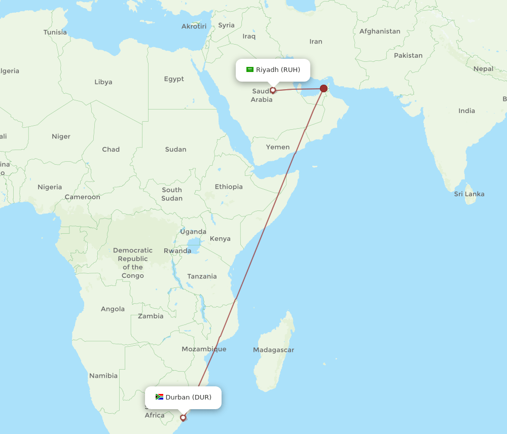 DUR-RUH flight routes