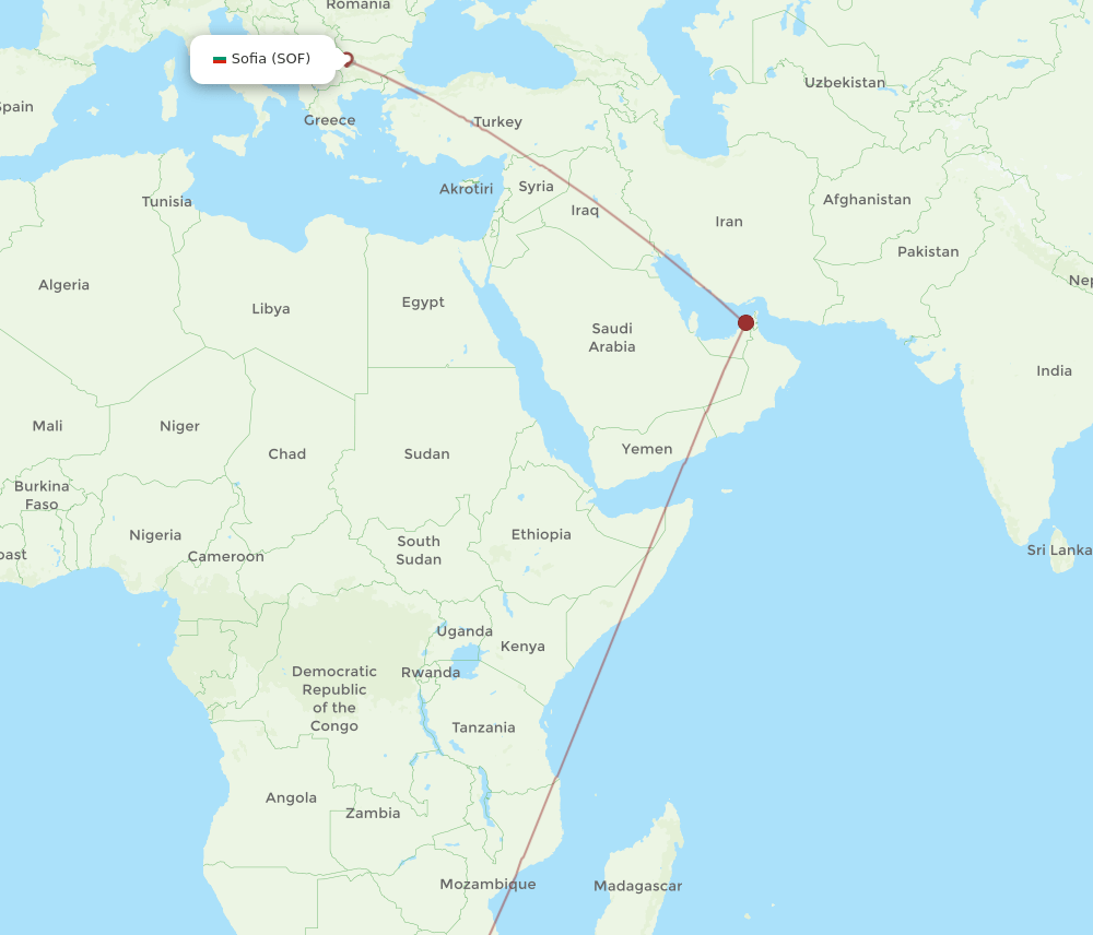 DUR to SOF flights and routes map