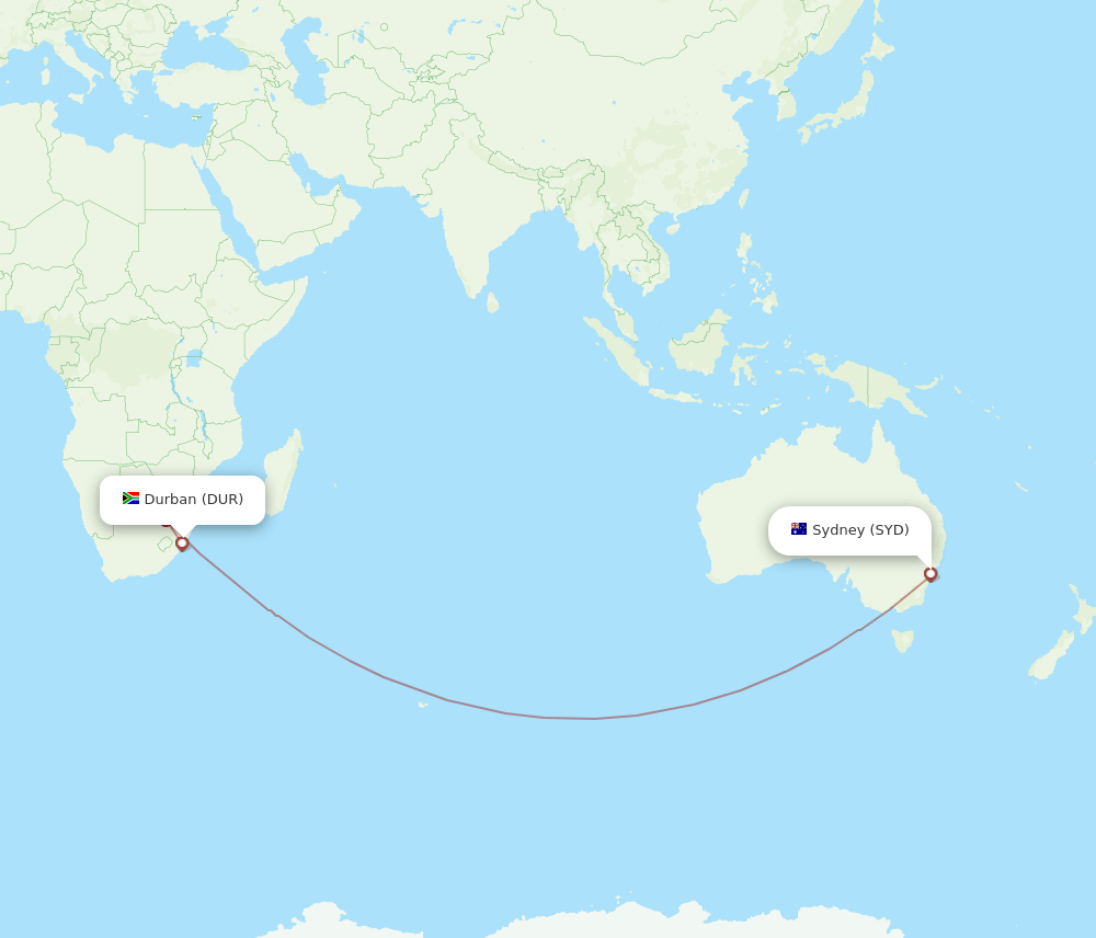 DUR to SYD flights and routes map