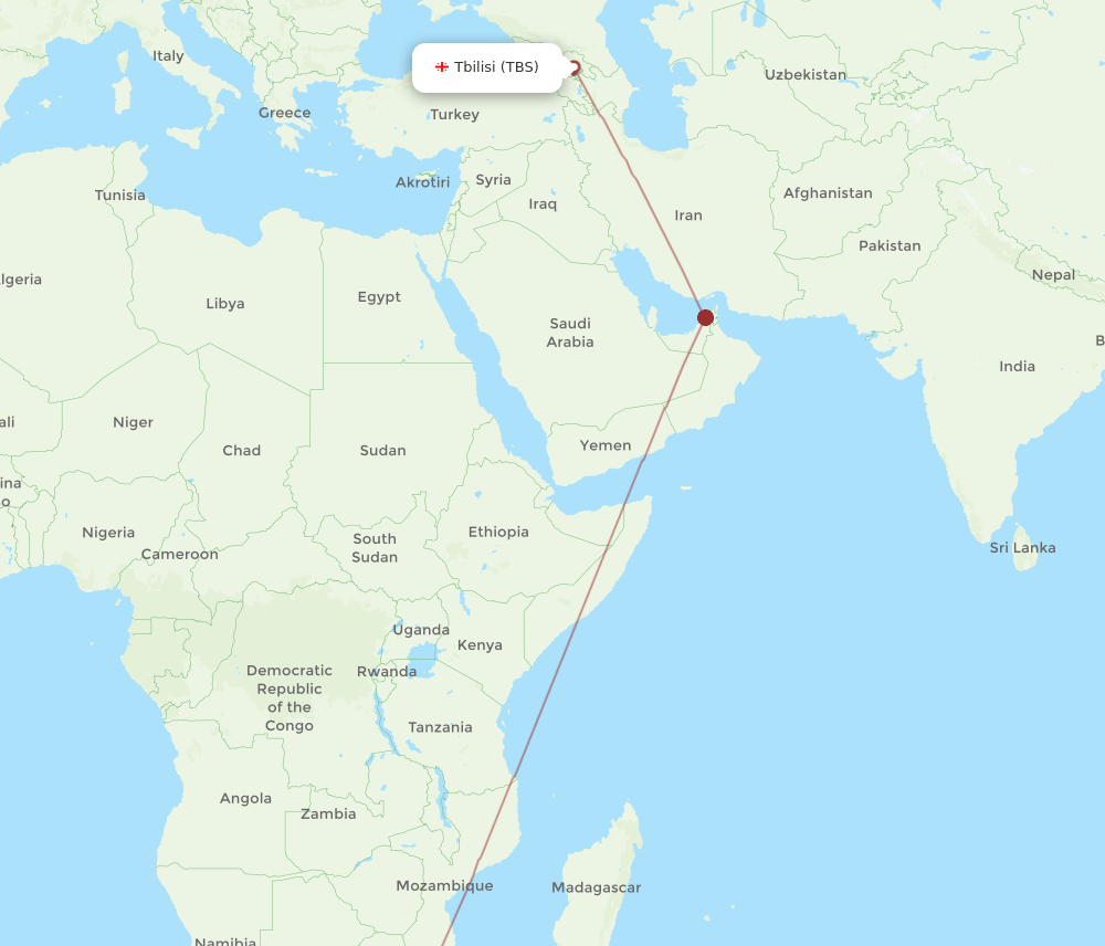 DUR-TBS flight routes
