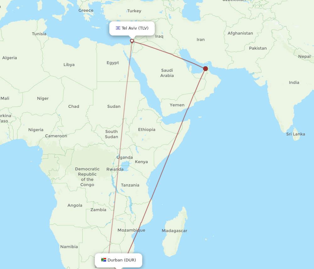 DUR-TLV flight routes