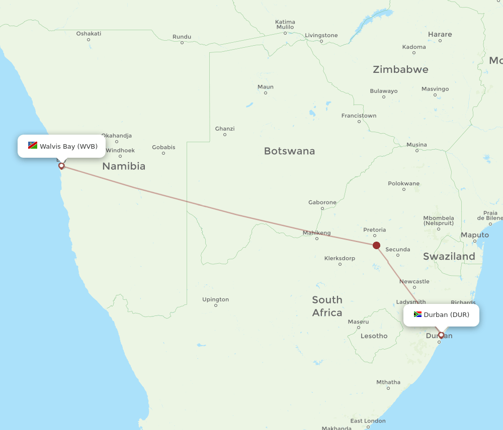 DUR to WVB flights and routes map