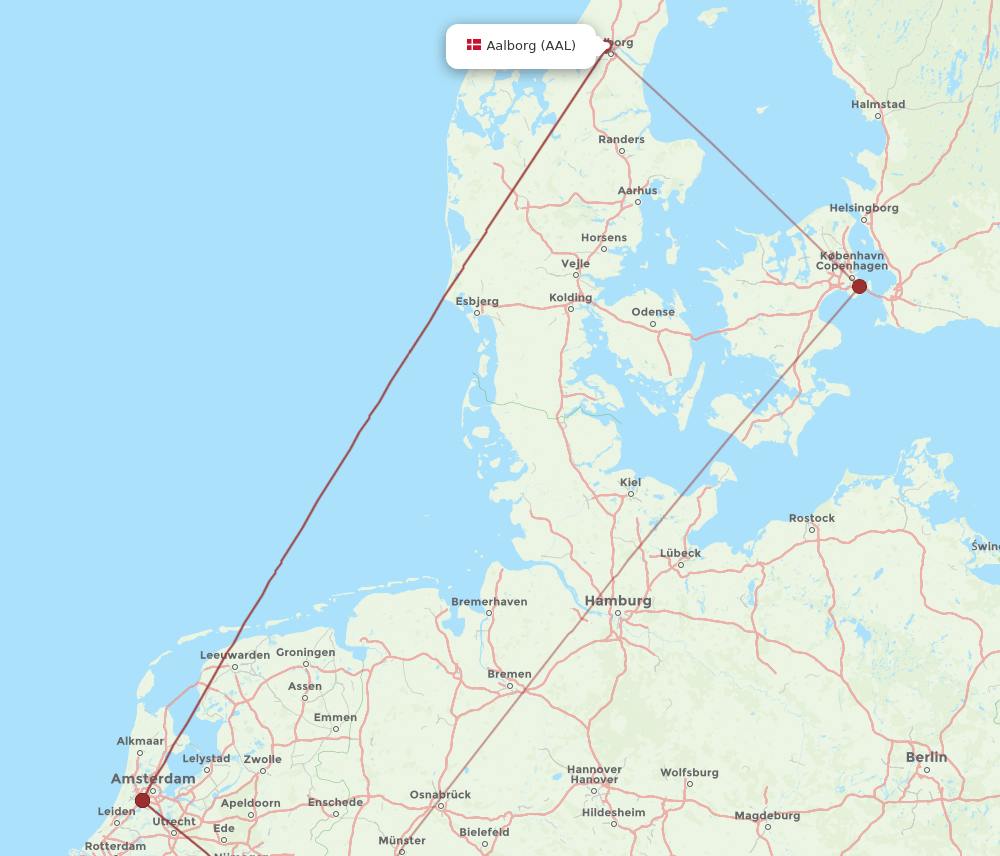 DUS to AAL flights and routes map