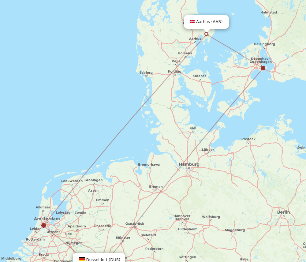 DUS to AAR flights and routes map