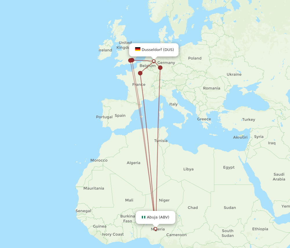 DUS-ABV flight routes