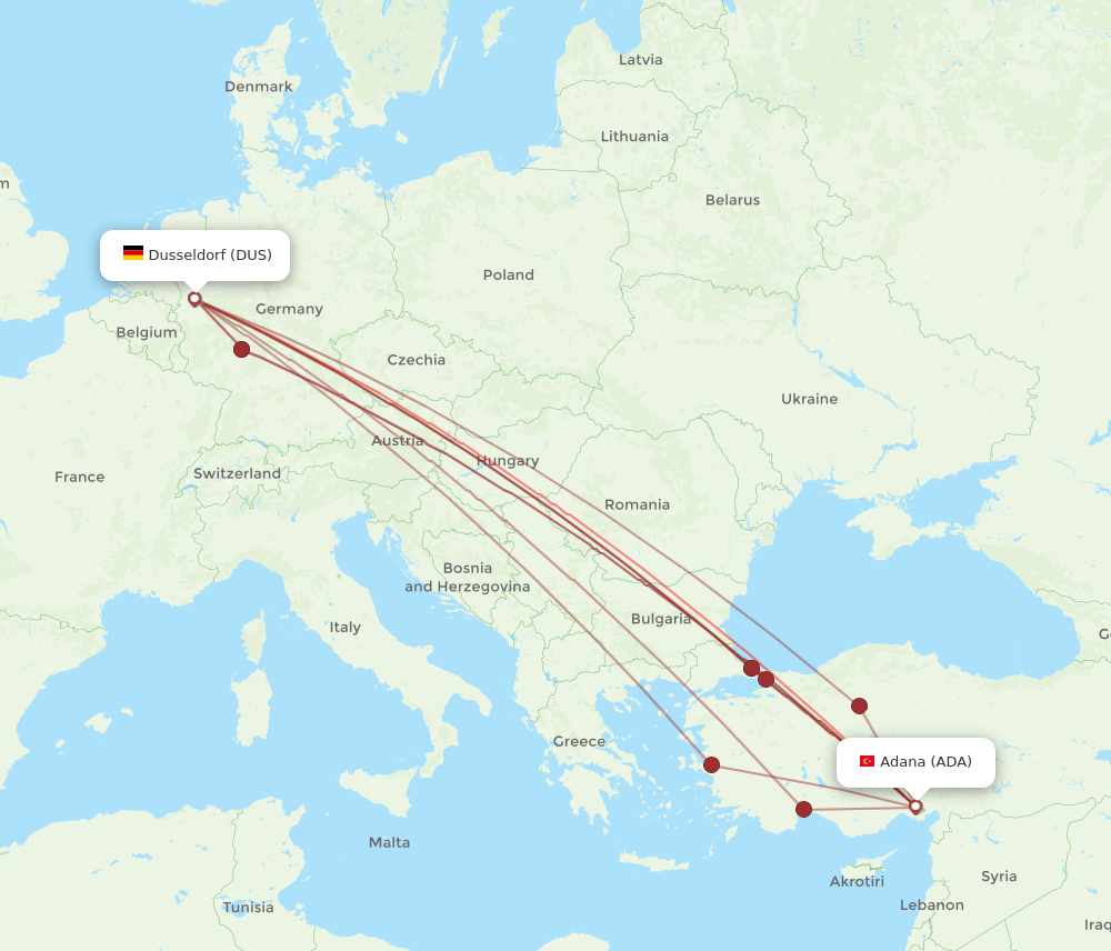 DUS to ADA flights and routes map
